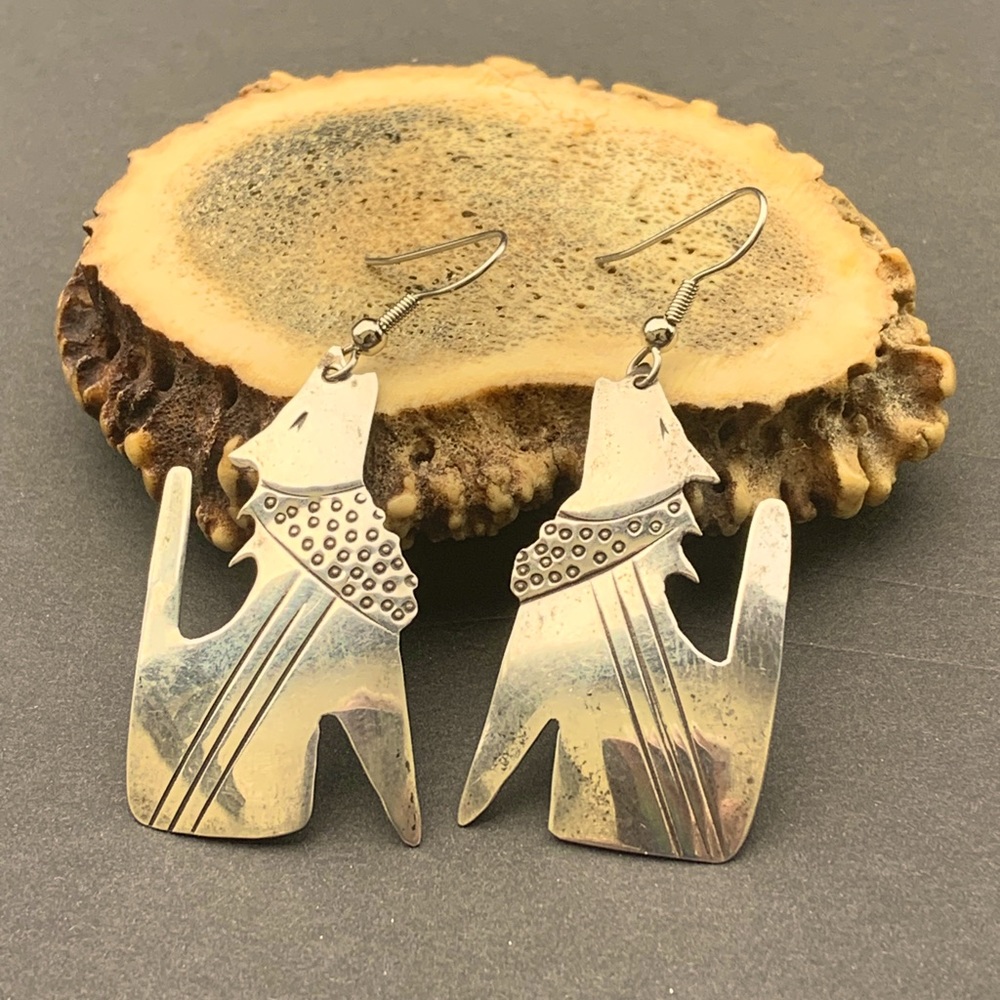 Vintage Sterling Howling Coyote Earrings